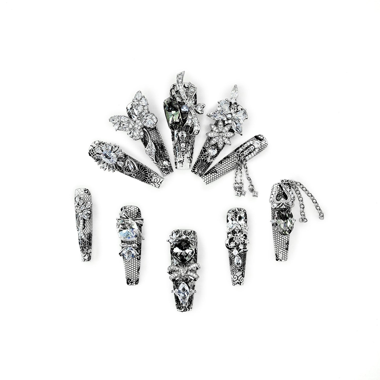 Crystal Fantasy_Glitters Fashion Press On Nail Care & Nail Art Nails, Luxury Elegant Rhinestone Stick 10pcs Manicure Set(MJ0018£©
