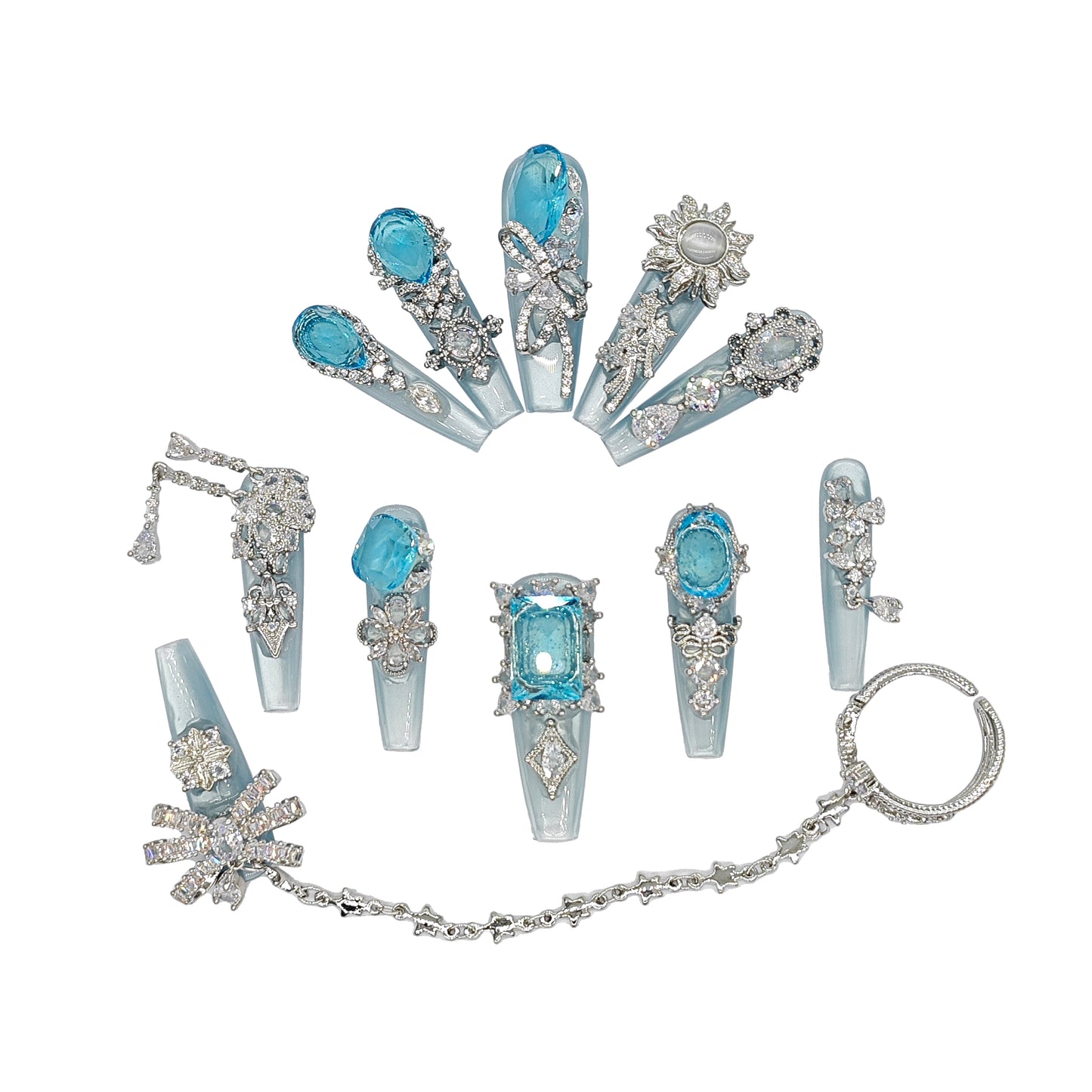 D130Finger Fantasy- Crystal Fantasy Luxury Rhinestone Handmade Press-On Nail Set with Gift Box & Greeting Card, 10pcs Elegant Nail Art Kit for Manicure, Perfect for Christmas Gift and Holiday Glam(DM0130)