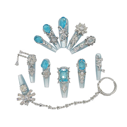 D130Finger Fantasy- Crystal Fantasy Luxury Rhinestone Handmade Press-On Nail Set with Gift Box & Greeting Card, 10pcs Elegant Nail Art Kit for Manicure, Perfect for Christmas Gift and Holiday Glam(DM0130)