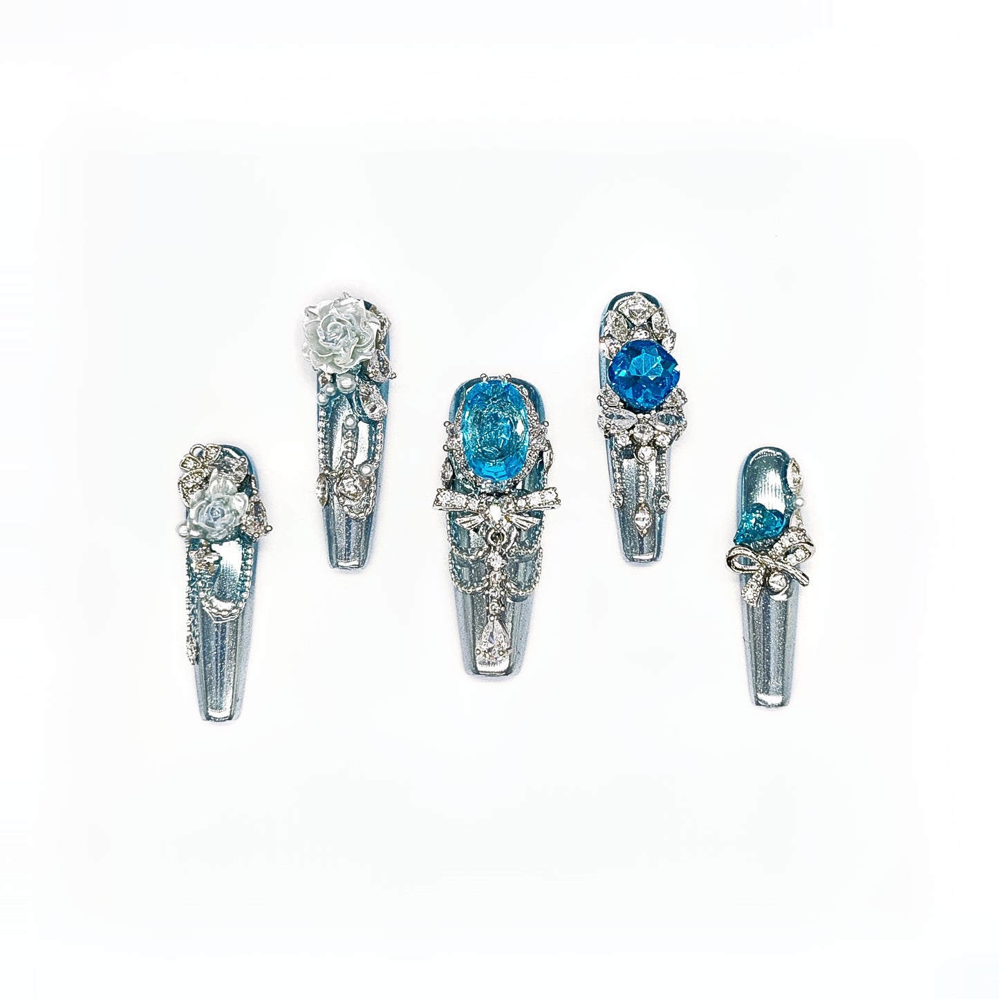 D153Finger Fantasy- Crystal Fantasy Luxury Rhinestone Handmade Press-On Nail Set with Gift Box & Greeting Card, 10pcs Elegant Nail Art Kit for Manicure, Perfect for Christmas Gift and Holiday Glam(DM0153)
