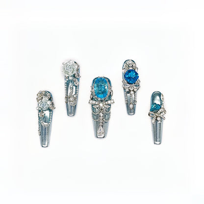 D153Finger Fantasy- Crystal Fantasy Luxury Rhinestone Handmade Press-On Nail Set with Gift Box & Greeting Card, 10pcs Elegant Nail Art Kit for Manicure, Perfect for Christmas Gift and Holiday Glam(DM0153)