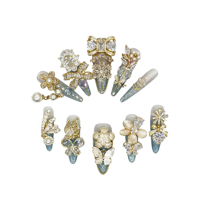 G2Finger Fantasy-Couture Fantasy Luxury Rhinestone Handmade Press-On Nail Set with Gift Box & Greeting Card, 10pcs Elegant Nail Art Kit for Manicure, Perfect for Christmas Gift and Holiday Glam£¨GJ0002£©