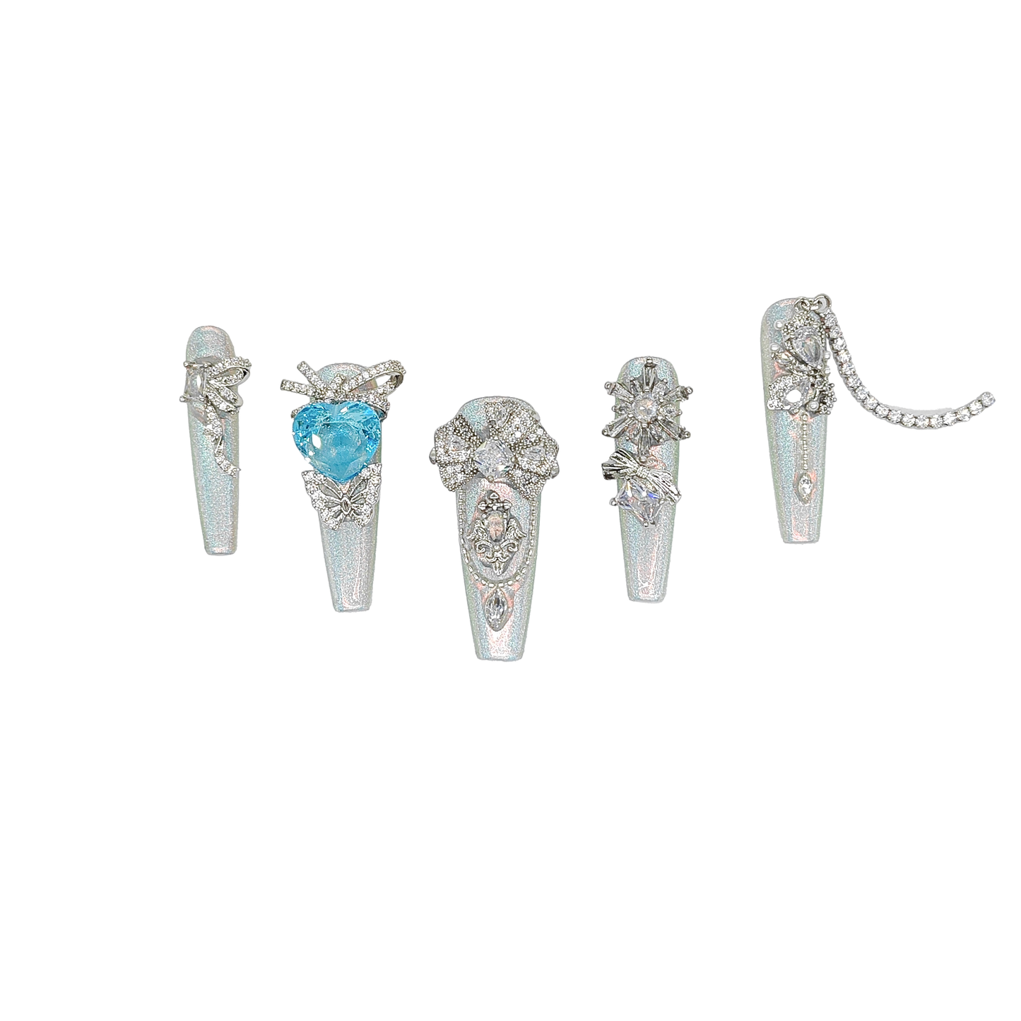 D126Finger Fantasy- Crystal Fantasy Luxury Rhinestone Handmade Press-On Nail Set with Gift Box & Greeting Card, 10pcs Elegant Nail Art Kit for Manicure, Perfect for Christmas Gift and Holiday Glam(DM0126)