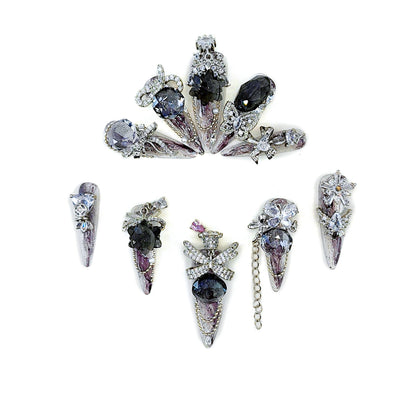 Crystal Fantasy_Glitters Fashion Press On Nail Care & Nail Art Nails, Luxury Elegant Rhinestone Stick 10pcs Manicure Set(MJ0016£©