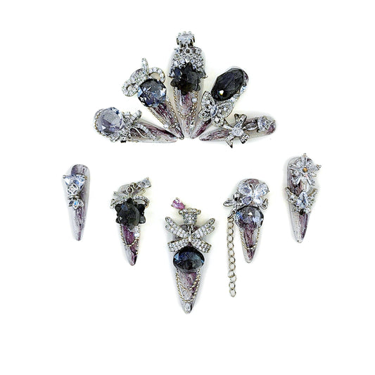 Crystal Fantasy_Glitters Fashion Press On Nail Care & Nail Art Nails, Luxury Elegant Rhinestone Stick 10pcs Manicure Set(MJ0016£©