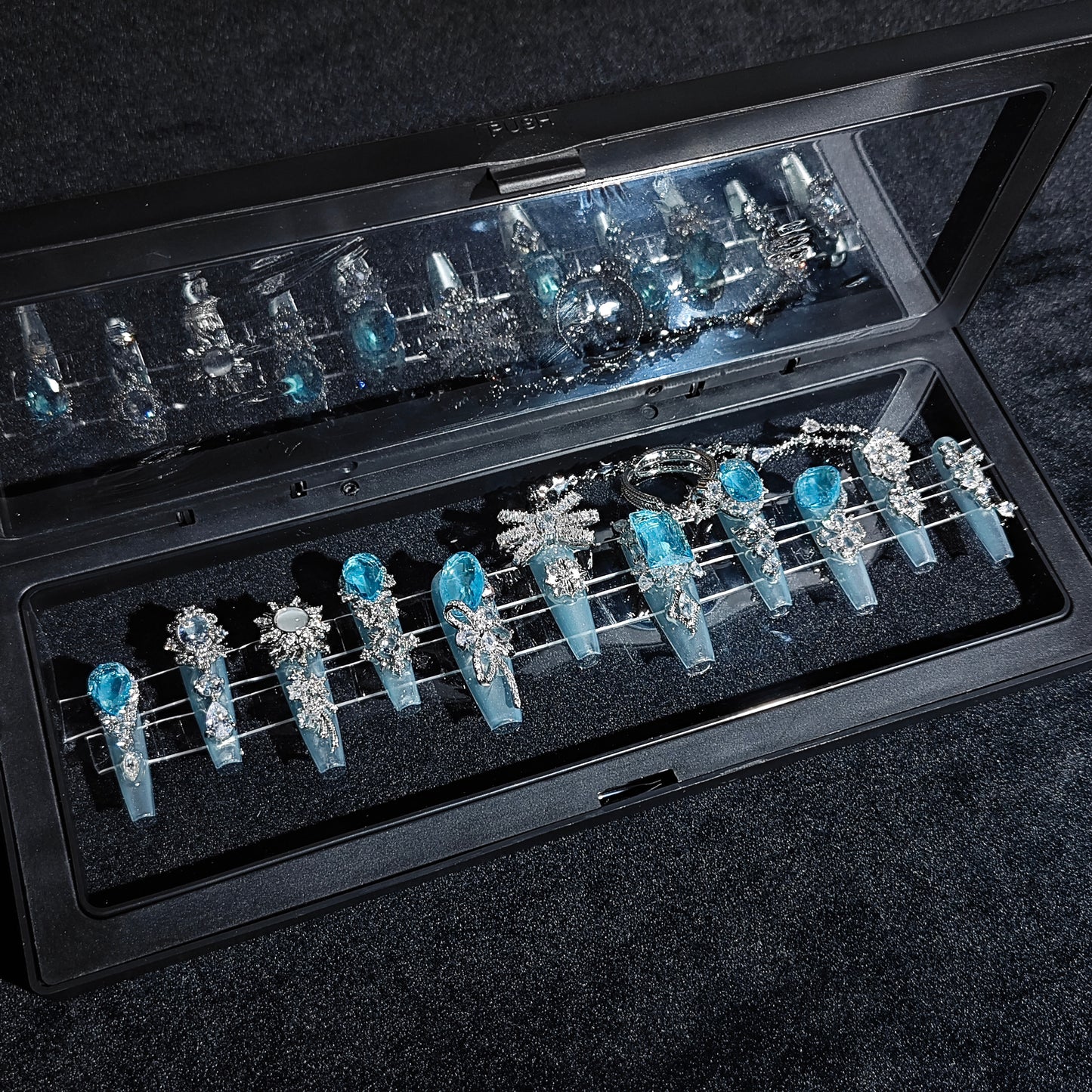 D130Finger Fantasy- Crystal Fantasy Luxury Rhinestone Handmade Press-On Nail Set with Gift Box & Greeting Card, 10pcs Elegant Nail Art Kit for Manicure, Perfect for Christmas Gift and Holiday Glam(DM0130)