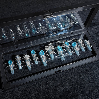 D130Finger Fantasy- Crystal Fantasy Luxury Rhinestone Handmade Press-On Nail Set with Gift Box & Greeting Card, 10pcs Elegant Nail Art Kit for Manicure, Perfect for Christmas Gift and Holiday Glam(DM0130)