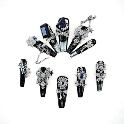 Crystal Fantasy_Glitters Fashion Press On Nail Care & Nail Art Nails, Luxury Elegant Rhinestone Stick 10pcs Manicure Set(MJ0042£©