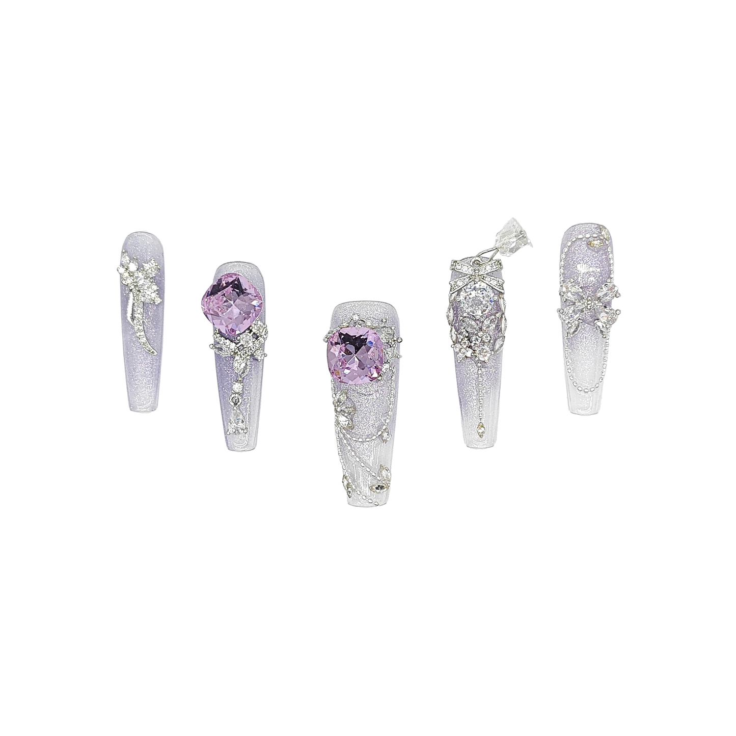 D121Glam Galaxy|Finger Fantasy- Crystal Fantasy Luxury Rhinestone Handmade Press-On Nail Set with Gift Box & Greeting Card, 10pcs Elegant Nail Art Kit for Manicure, Perfect for Christmas Gift and Holiday Glam(DM0121)