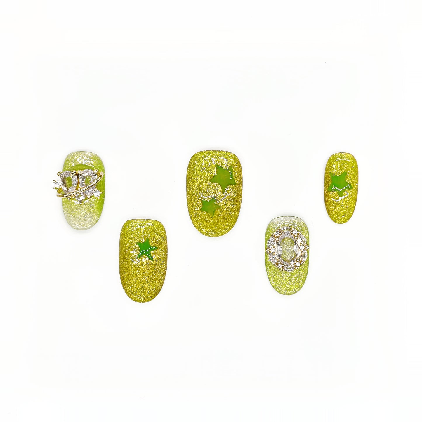 D158Finger Fantasy- Crystal Fantasy Luxury Rhinestone Handmade Press-On Nail Set with Gift Box & Greeting Card, 10pcs Elegant Nail Art Kit for Manicure, Perfect for Christmas Gift and Holiday Glam（DM0158）