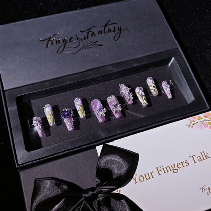 D133Glam Galaxy|Finger Fantasy- Crystal Fantasy Luxury Rhinestone Handmade Press-On Nail Set with Gift Box & Greeting Card, 10pcs Elegant Nail Art Kit for Manicure, Perfect for Christmas Gift and Holiday Glam£¨DM0133£©