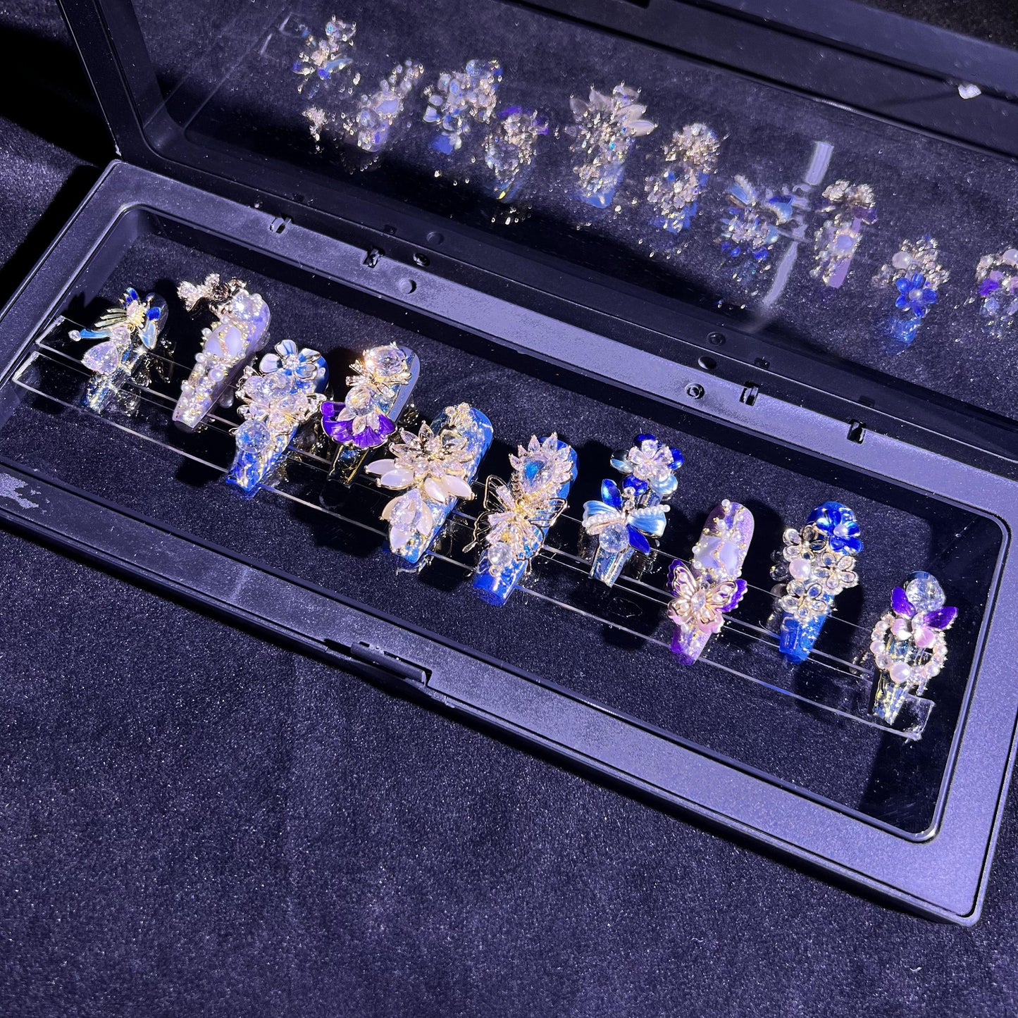 G1Finger Fantasy-Couture Fantasy Luxury Rhinestone Handmade Press-On Nail Set with Gift Box & Greeting Card, 10pcs Elegant Nail Art Kit for Manicure, Perfect for Christmas Gift and Holiday Glam