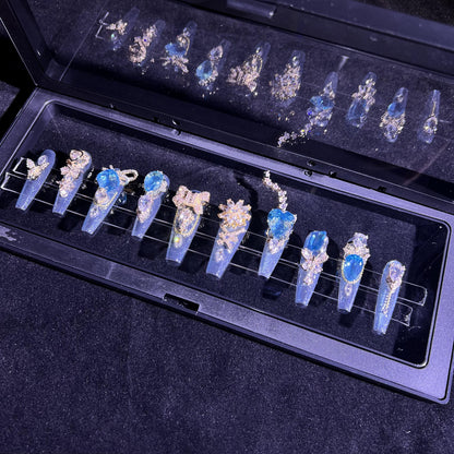 D129Finger Fantasy- Crystal Fantasy Luxury Rhinestone Handmade Press-On Nail Set with Gift Box & Greeting Card, 10pcs Elegant Nail Art Kit for Manicure, Perfect for Christmas Gift and Holiday Glam(DM0129)