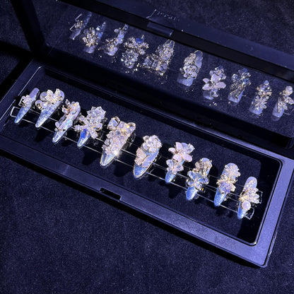 G2Finger Fantasy-Couture Fantasy Luxury Rhinestone Handmade Press-On Nail Set with Gift Box & Greeting Card, 10pcs Elegant Nail Art Kit for Manicure, Perfect for Christmas Gift and Holiday Glam£¨GJ0002£©
