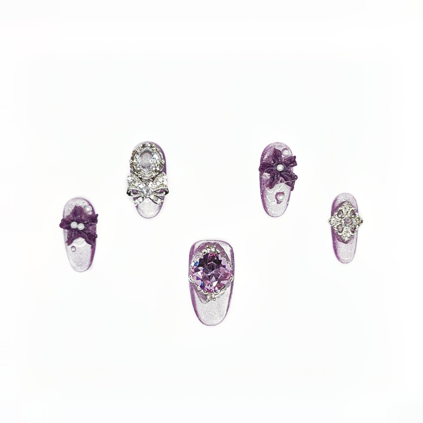 D139Finger Fantasy- Crystal Fantasy Luxury Rhinestone Handmade Press-On Nail Set with Gift Box & Greeting Card, 10pcs Elegant Nail Art Kit for Manicure, Perfect for Christmas Gift and Holiday Glam（DM0139）