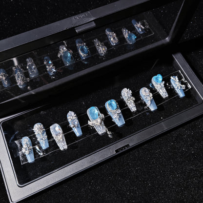 D137Finger Fantasy- Crystal Fantasy Luxury Rhinestone Handmade Press-On Nail Set with Gift Box & Greeting Card, 10pcs Elegant Nail Art Kit for Manicure, Perfect for Christmas Gift and Holiday Glam£¨DM0137£©