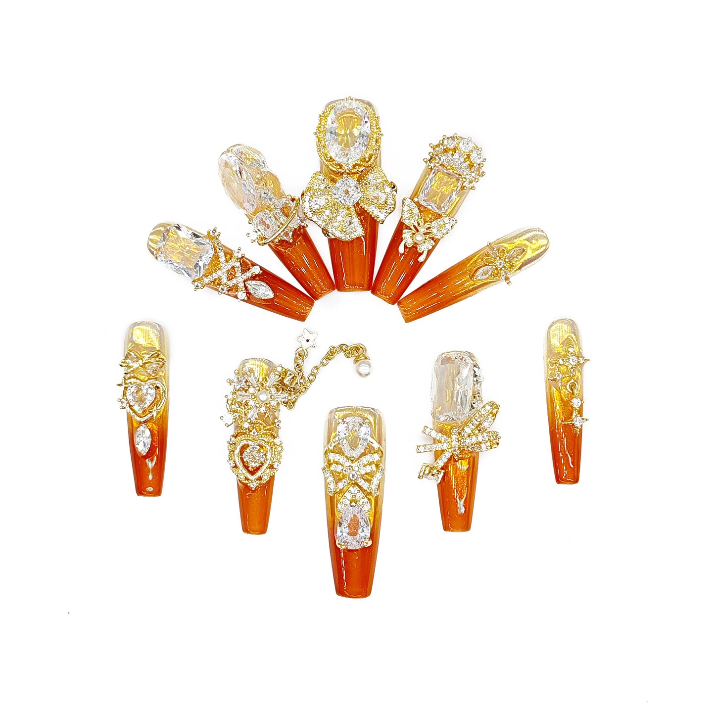 D134Finger Fantasy- Crystal Fantasy Luxury Rhinestone Handmade Press-On Nail Set with Gift Box & Greeting Card, 10pcs Elegant Nail Art Kit for Manicure, Perfect for Christmas Gift and Holiday Glam£¨DM0134£©