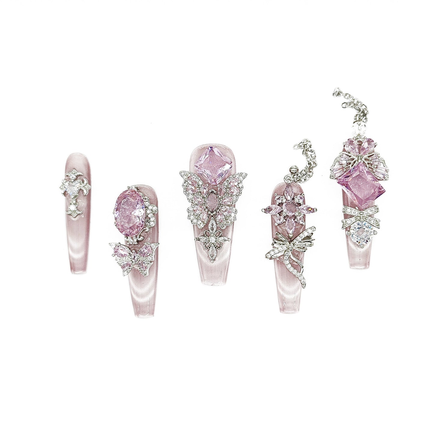 D58FingerFantasy- Crystal Fantasy Luxury Rhinestone Handmade Press-On Nail Set with Gift Box & Greeting Card, 10pcs Elegant Nail Art Kit for Manicure, Perfect for Christmas Gift and Holiday Glam£¨DM0058£©