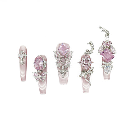 D58FingerFantasy- Crystal Fantasy Luxury Rhinestone Handmade Press-On Nail Set with Gift Box & Greeting Card, 10pcs Elegant Nail Art Kit for Manicure, Perfect for Christmas Gift and Holiday Glam£¨DM0058£©