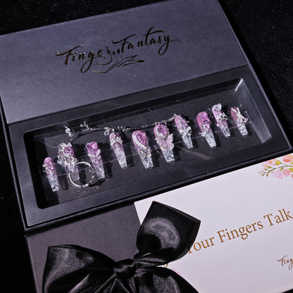 D136Finger Fantasy- Crystal Fantasy Luxury Rhinestone Handmade Press-On Nail Set with Gift Box & Greeting Card, 10pcs Elegant Nail Art Kit for Manicure, Perfect for Christmas Gift and Holiday Glam£¨DM0136£©