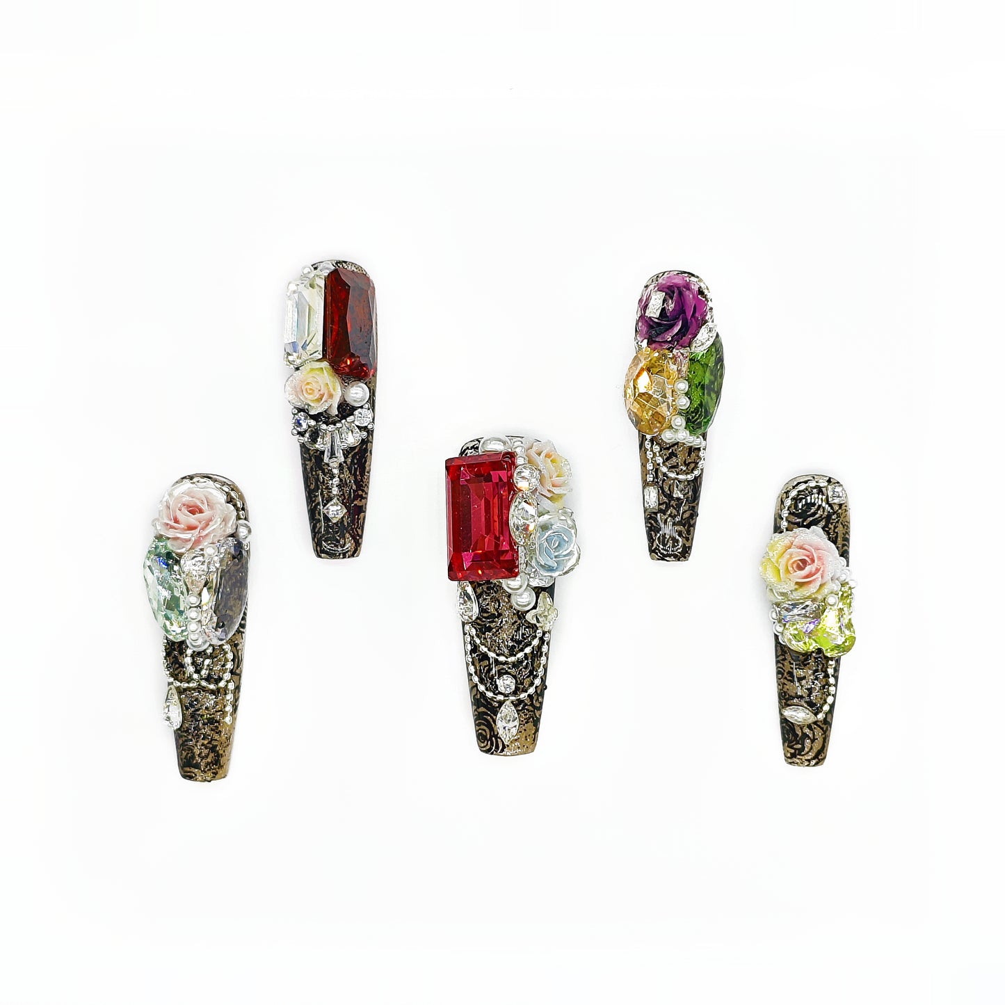 D152Finger Fantasy- Crystal Fantasy Luxury Rhinestone Handmade Press-On Nail Set with Gift Box & Greeting Card, 10pcs Elegant Nail Art Kit for Manicure, Perfect for Christmas Gift and Holiday Glam(DM0152)