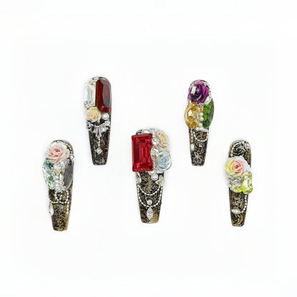 D152Finger Fantasy- Crystal Fantasy Luxury Rhinestone Handmade Press-On Nail Set with Gift Box & Greeting Card, 10pcs Elegant Nail Art Kit for Manicure, Perfect for Christmas Gift and Holiday Glam(DM0152)