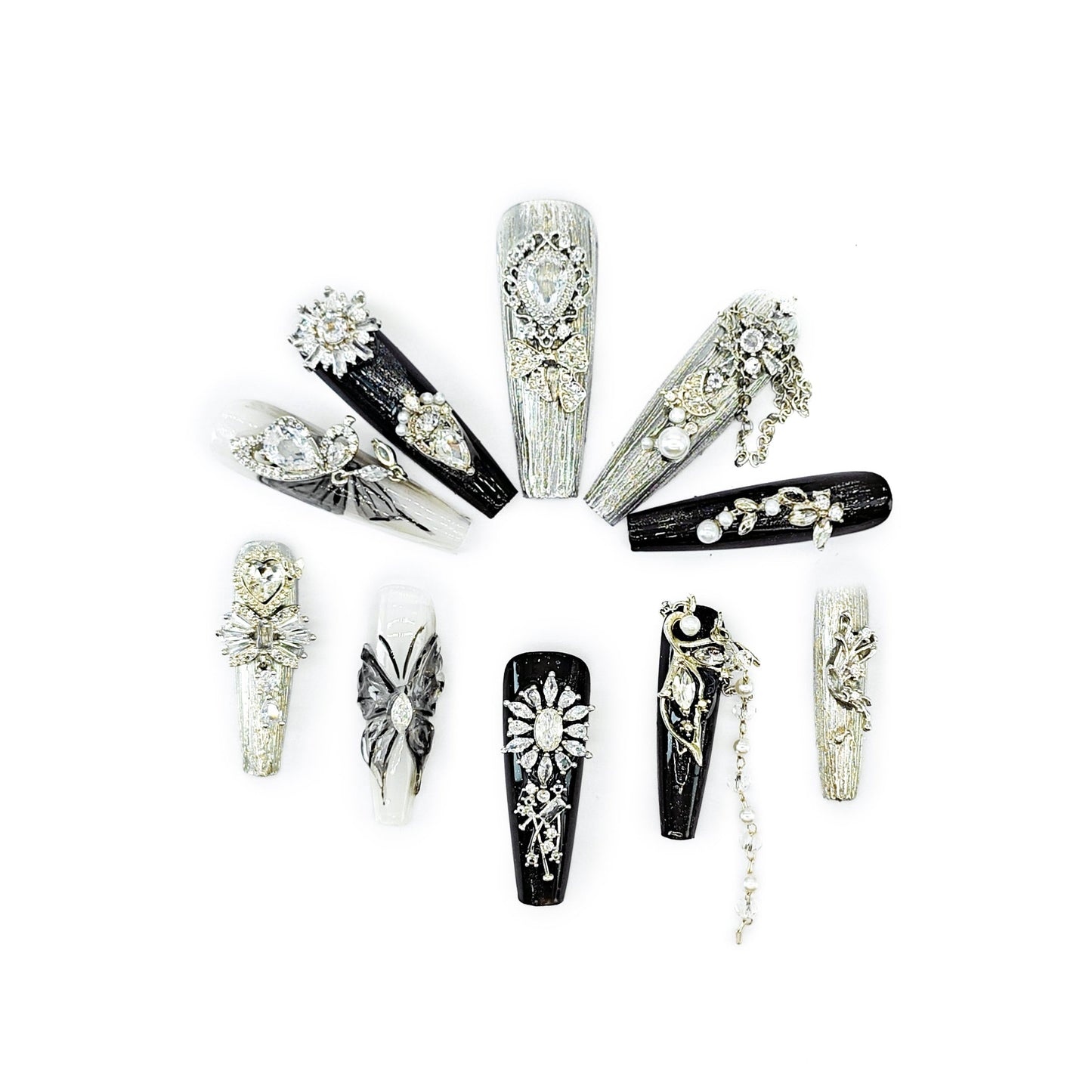 Crystal Fantasy_Glitters Fashion Press On Nail Care & Nail Art Nails, Luxury Elegant Rhinestone Stick 10pcs Manicure Set(MJ0051£©
