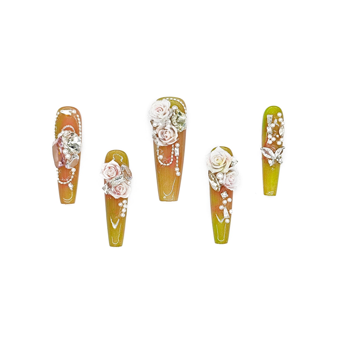 D149Finger Fantasy- Crystal Fantasy Luxury Rhinestone Handmade Press-On Nail Set with Gift Box & Greeting Card, 10pcs Elegant Nail Art Kit for Manicure, Perfect for Christmas Gift and Holiday Glam(DM0149)