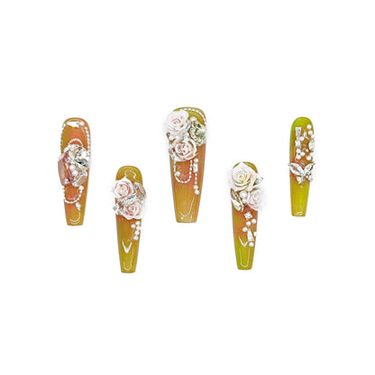 D149Finger Fantasy- Crystal Fantasy Luxury Rhinestone Handmade Press-On Nail Set with Gift Box & Greeting Card, 10pcs Elegant Nail Art Kit for Manicure, Perfect for Christmas Gift and Holiday Glam(DM0149)