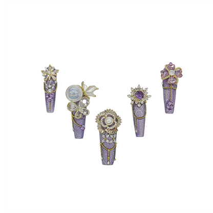 D92Finger Fantasy- Crystal Fantasy Luxury Rhinestone Handmade Press-On Nail Set with Gift Box & Greeting Card, 10pcs Elegant Nail Art Kit for Manicure, Perfect for Christmas Gift and Holiday Glam(DM0092)