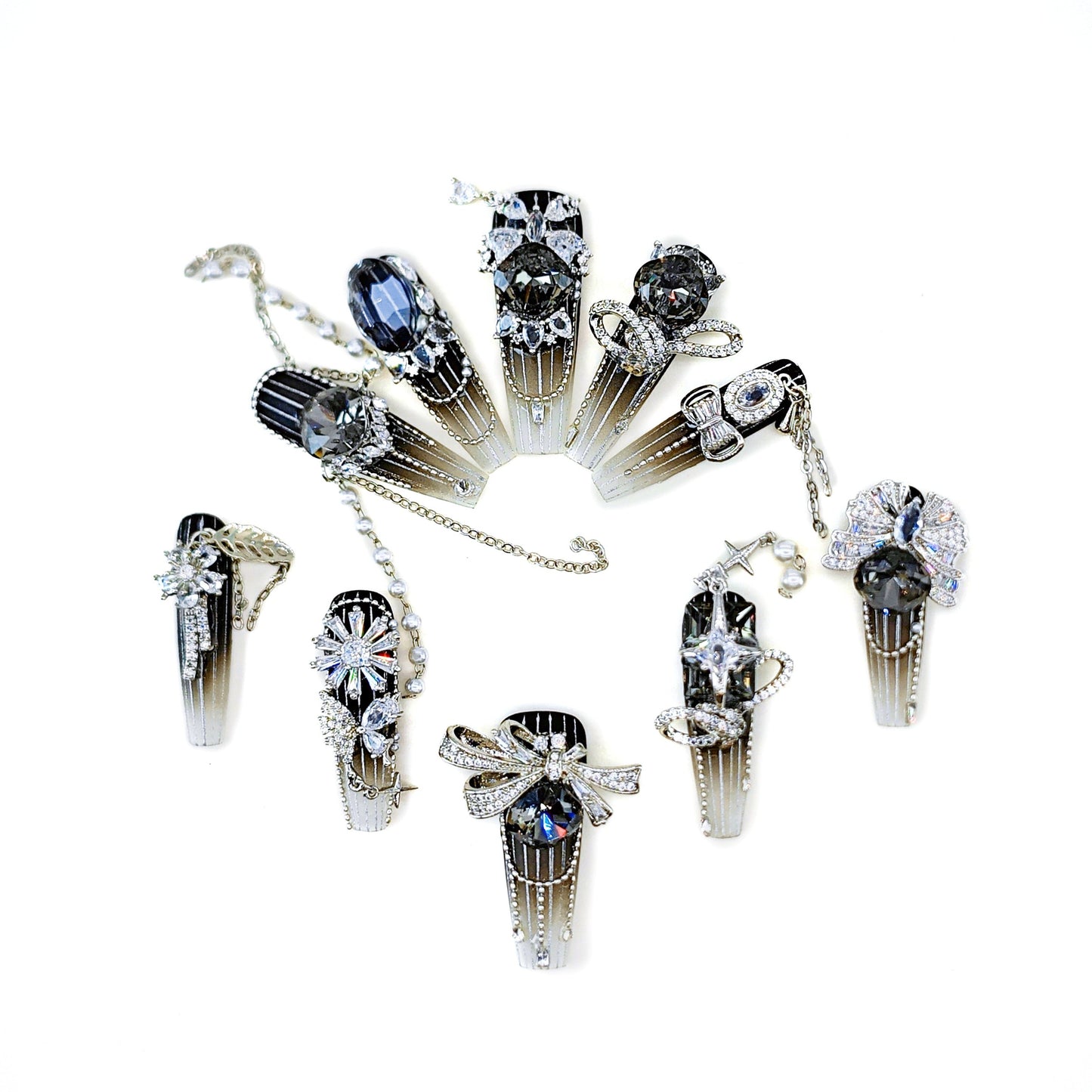 Crystal Fantasy_Glitters Fashion Press On Nail Care & Nail Art Nails, Luxury Elegant Rhinestone Stick 10pcs Manicure Set(MJ0013£©