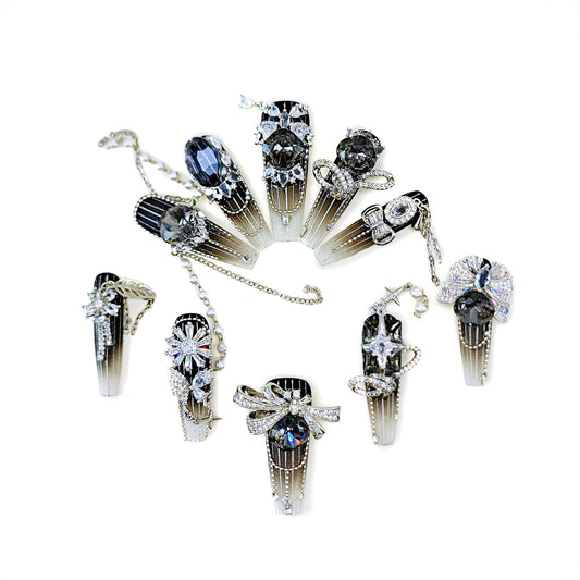 Crystal Fantasy_Glitters Fashion Press On Nail Care & Nail Art Nails, Luxury Elegant Rhinestone Stick 10pcs Manicure Set(MJ0013£©