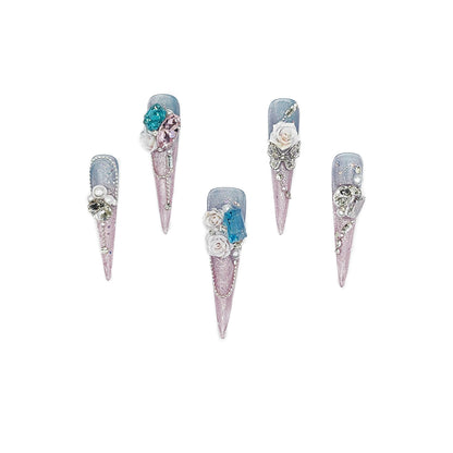 D160Finger Fantasy- Crystal Fantasy Luxury Rhinestone Handmade Press-On Nail Set with Gift Box & Greeting Card, 10pcs Elegant Nail Art Kit for Manicure, Perfect for Christmas Gift and Holiday Glam(DM0160)