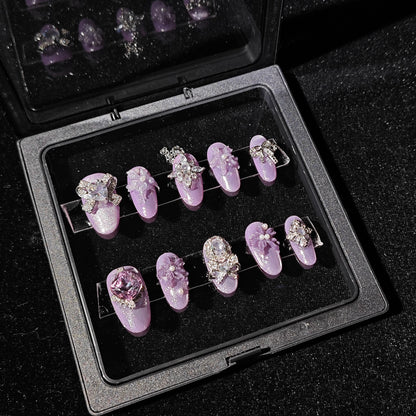 D139Finger Fantasy- Crystal Fantasy Luxury Rhinestone Handmade Press-On Nail Set with Gift Box & Greeting Card, 10pcs Elegant Nail Art Kit for Manicure, Perfect for Christmas Gift and Holiday Glam（DM0139）
