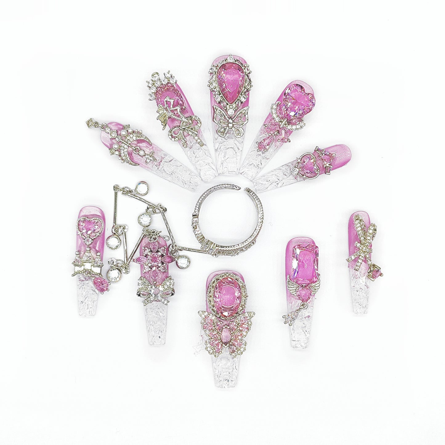 D136Finger Fantasy- Crystal Fantasy Luxury Rhinestone Handmade Press-On Nail Set with Gift Box & Greeting Card, 10pcs Elegant Nail Art Kit for Manicure, Perfect for Christmas Gift and Holiday Glam£¨DM0136£©
