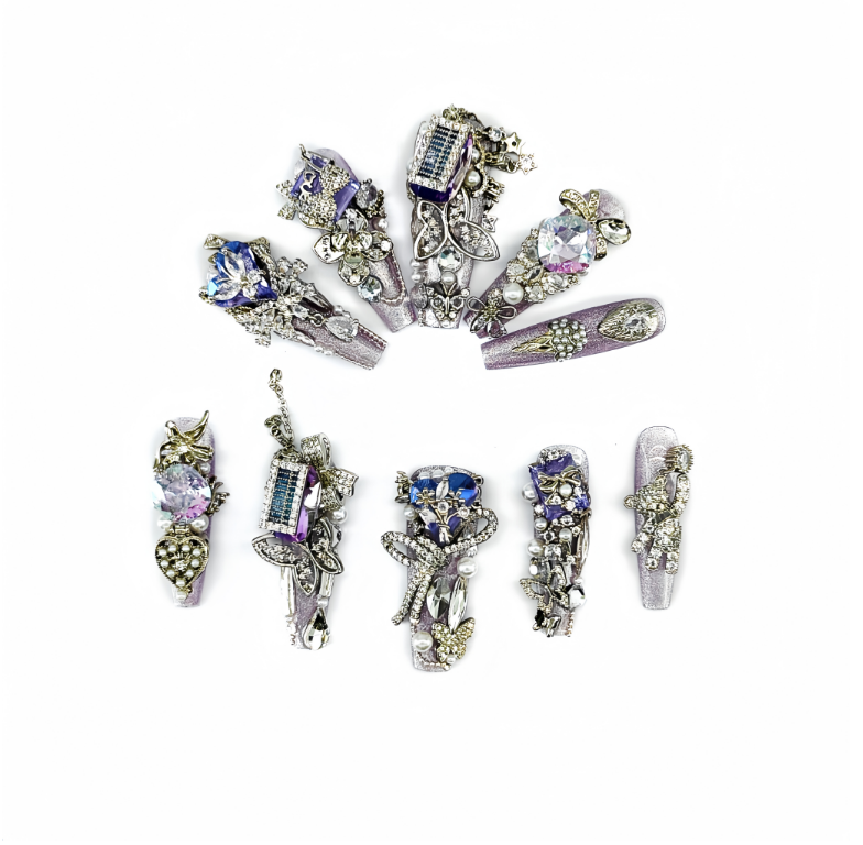 Crystal Fantasy_Glitters Fashion Press On Nail Care & Nail Art Nails, Luxury Elegant Rhinestone Stick 10pcs Manicure Set(MJ0037£©