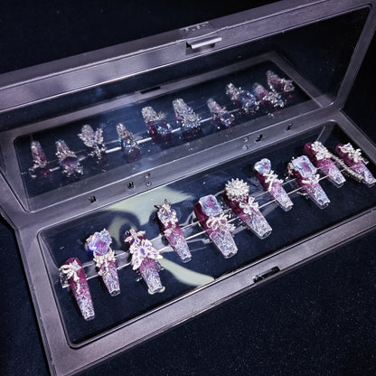 D104Finger Fantasy- Crystal Fantasy Luxury Rhinestone Handmade Press-On Nail Set with Gift Box & Greeting Card, 10pcs Elegant Nail Art Kit for Manicure, Perfect for Christmas Gift and Holiday Glam(DM0104)