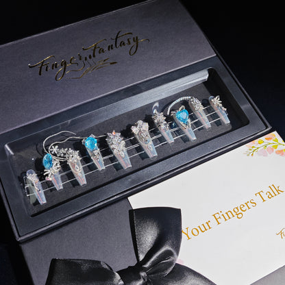 D126Finger Fantasy- Crystal Fantasy Luxury Rhinestone Handmade Press-On Nail Set with Gift Box & Greeting Card, 10pcs Elegant Nail Art Kit for Manicure, Perfect for Christmas Gift and Holiday Glam(DM0126)