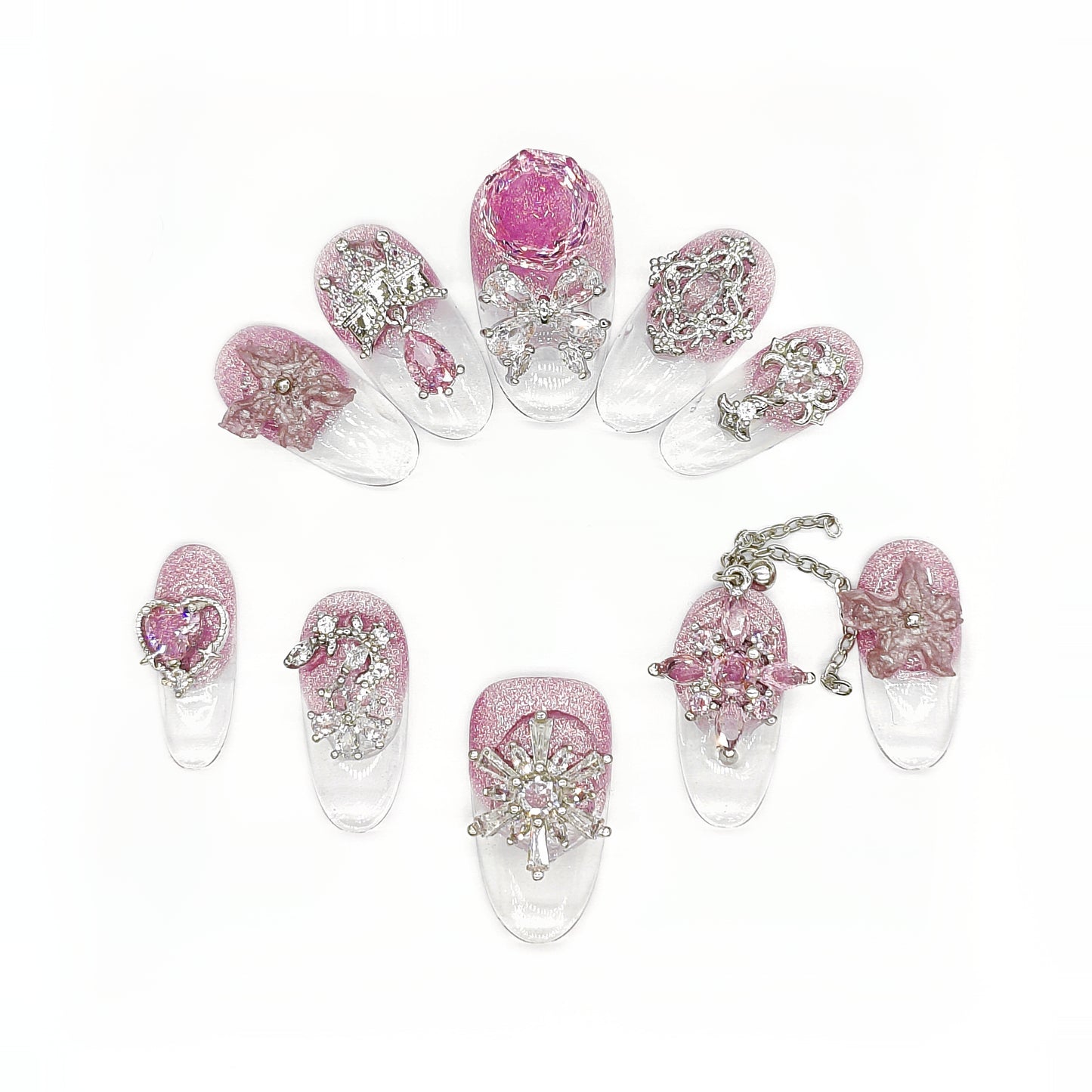 D157Finger Fantasy- Crystal Fantasy Luxury Rhinestone Handmade Press-On Nail Set with Gift Box & Greeting Card, 10pcs Elegant Nail Art Kit for Manicure, Perfect for Christmas Gift and Holiday Glam(DM0157)