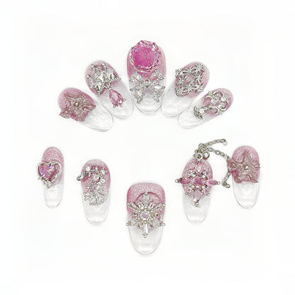 D157Finger Fantasy- Crystal Fantasy Luxury Rhinestone Handmade Press-On Nail Set with Gift Box & Greeting Card, 10pcs Elegant Nail Art Kit for Manicure, Perfect for Christmas Gift and Holiday Glam(DM0157)
