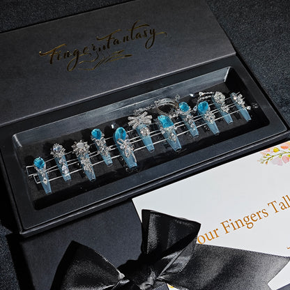 D130Finger Fantasy- Crystal Fantasy Luxury Rhinestone Handmade Press-On Nail Set with Gift Box & Greeting Card, 10pcs Elegant Nail Art Kit for Manicure, Perfect for Christmas Gift and Holiday Glam(DM0130)