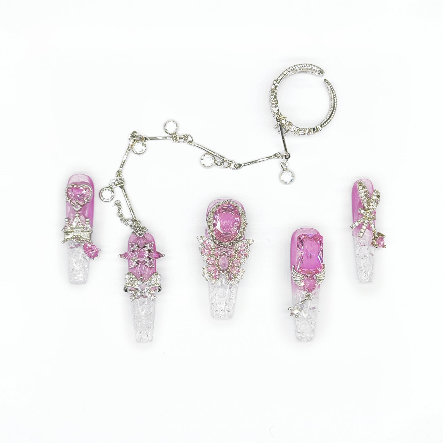 D136Finger Fantasy- Crystal Fantasy Luxury Rhinestone Handmade Press-On Nail Set with Gift Box & Greeting Card, 10pcs Elegant Nail Art Kit for Manicure, Perfect for Christmas Gift and Holiday Glam£¨DM0136£©