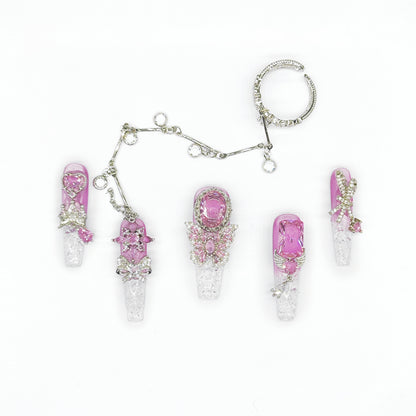 D136Finger Fantasy- Crystal Fantasy Luxury Rhinestone Handmade Press-On Nail Set with Gift Box & Greeting Card, 10pcs Elegant Nail Art Kit for Manicure, Perfect for Christmas Gift and Holiday Glam£¨DM0136£©