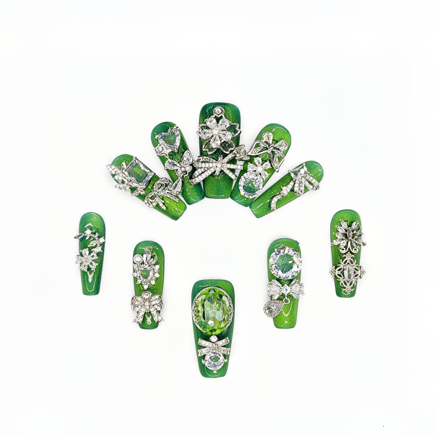 D138Finger Fantasy- Crystal Fantasy Luxury Rhinestone Handmade Press-On Nail Set with Gift Box & Greeting Card, 10pcs Elegant Nail Art Kit for Manicure, Perfect for Christmas Gift and Holiday Glam£¨DM0138£©