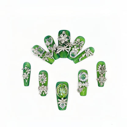 D138Finger Fantasy- Crystal Fantasy Luxury Rhinestone Handmade Press-On Nail Set with Gift Box & Greeting Card, 10pcs Elegant Nail Art Kit for Manicure, Perfect for Christmas Gift and Holiday Glam£¨DM0138£©