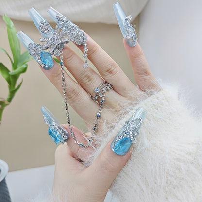 D130Finger Fantasy- Crystal Fantasy Luxury Rhinestone Handmade Press-On Nail Set with Gift Box & Greeting Card, 10pcs Elegant Nail Art Kit for Manicure, Perfect for Christmas Gift and Holiday Glam(DM0130)