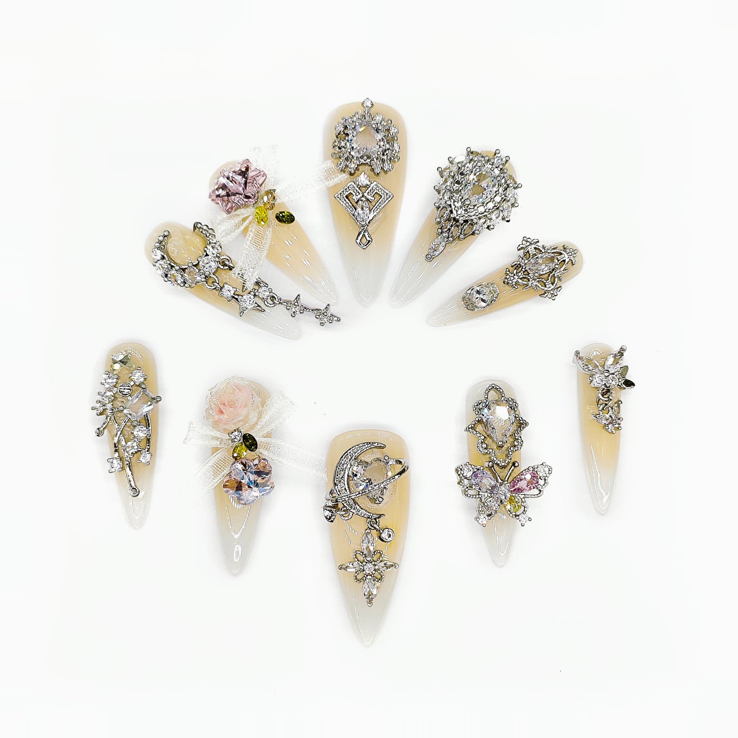 D155Finger Fantasy- Crystal Fantasy Luxury Rhinestone Handmade Press-On Nail Set with Gift Box & Greeting Card, 10pcs Elegant Nail Art Kit for Manicure, Perfect for Christmas Gift and Holiday Glam(DM0155)