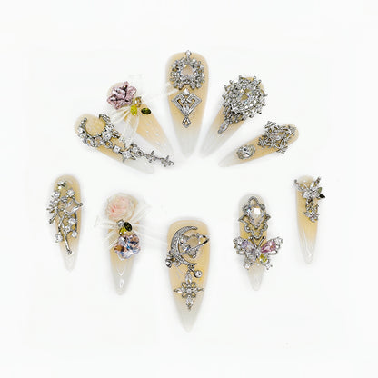 D155Finger Fantasy- Crystal Fantasy Luxury Rhinestone Handmade Press-On Nail Set with Gift Box & Greeting Card, 10pcs Elegant Nail Art Kit for Manicure, Perfect for Christmas Gift and Holiday Glam(DM0155)