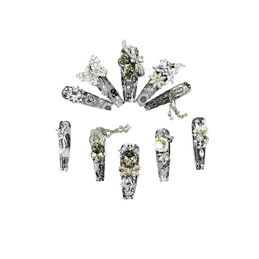 Crystal Fantasy_Glitters Fashion Press On Nail Care & Nail Art Nails, Luxury Elegant Rhinestone Stick 10pcs Manicure Set(MJ0017£©