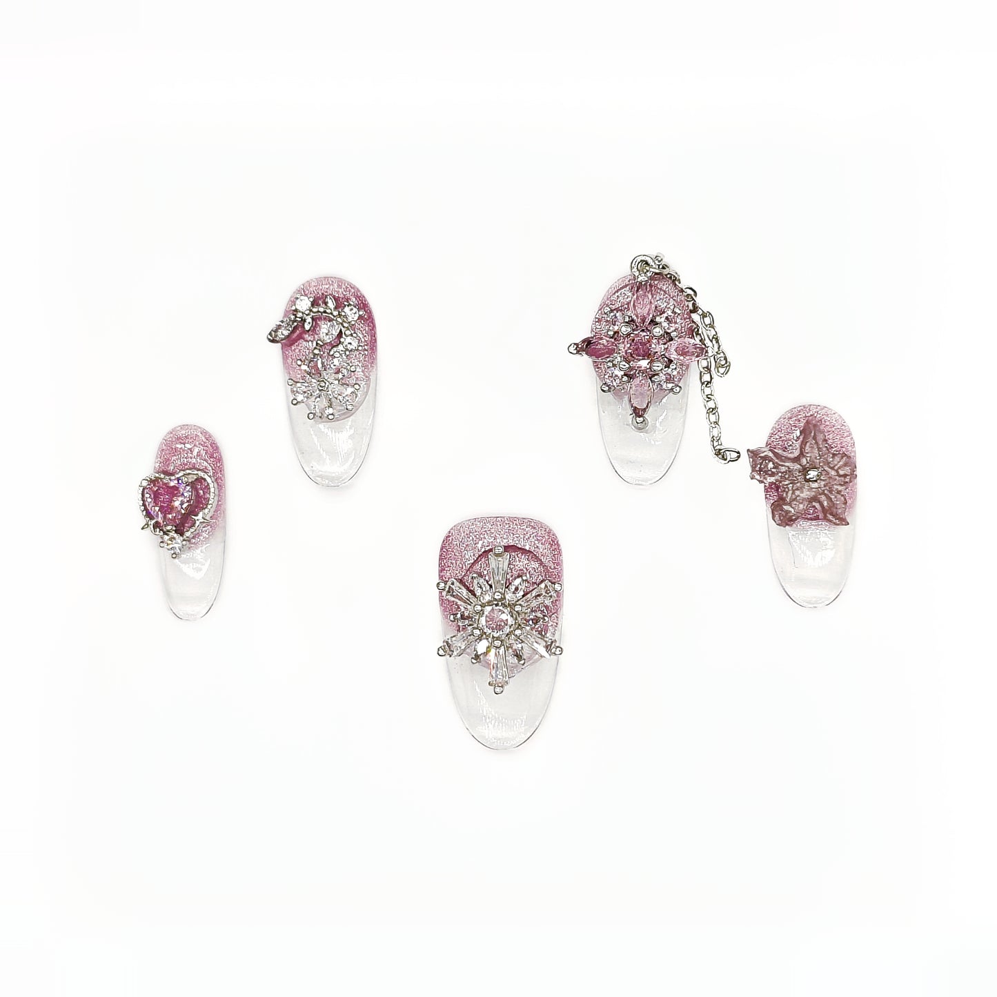 D157Finger Fantasy- Crystal Fantasy Luxury Rhinestone Handmade Press-On Nail Set with Gift Box & Greeting Card, 10pcs Elegant Nail Art Kit for Manicure, Perfect for Christmas Gift and Holiday Glam(DM0157)
